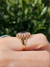 Cargar imagen en el visor de la galería, 6359 : Vintage: 9ct Gold 13 Navette Set Garnets Cluster Ring- From 1977