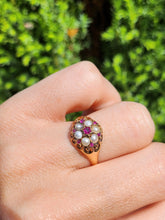 Load image into Gallery viewer, 1607: Antique: 15ct Gold Rubies Pearls Flowerhead Cluster Ring- From 1922- Remarkable