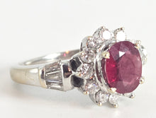 Load image into Gallery viewer, 6335 Vintage; 18ct White Gold Ruby (1.1ct) Diamonds (0.73ct) Ring