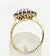 Cargar imagen en el visor de la galería, 2324: Vintage: 18ct Gold Blue Sapphires Diamonds Target Ring- From 1974