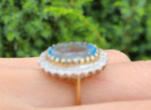 Load image into Gallery viewer, 1898: Vintage: 9ct Gold Swiss Blue Topaz 24 Diamonds Lady Diana Style Cluster Ring