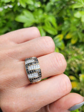 Load image into Gallery viewer, 1736: Vintage: 9ct Gold Black & White Diamonds Greek Key Ring- 72 natural sparkling diamonds