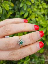 Load image into Gallery viewer, 1061: Vintage: 18ct Gold Emerald Diamonds Flower Head Ring- From 1975