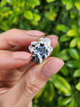 Load image into Gallery viewer, 8301: Vintage: Heavy; 9ct White Gold Blue Topaz Diamonds "Naturalistic" Earrings