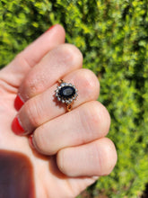 Load image into Gallery viewer, 1744: Vintage: 9ct Gold Blue Sapphire 14 Diamonds Diana Cluster Ring- From 1982