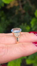 Load image into Gallery viewer, 5804 Vintage; 9ct Gol Faceted Cut Swiss Blue Topaz natural Diamonds Dress ring
