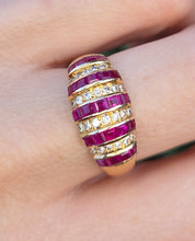Load image into Gallery viewer, 6214 Vintage: 18ct Gold Art Deco Style Rubies Diamonds Cocktail Ring
