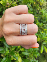 Load image into Gallery viewer, 2068: Vintage; 9ct White Gold Diamonds Encrusted Greek Key Design Ring- Sparkling statement.