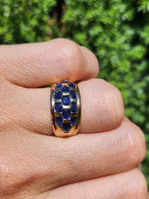 Load image into Gallery viewer, 1774: Vintage: 9ct Gold Cornflower Blue Sapphires Cocktail "Bombe" Ring- FAB