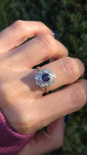 Load image into Gallery viewer, 1865 Vintage: 18ct White Gold Ceylon Blue Sapphire Diamonds Cluster Ring