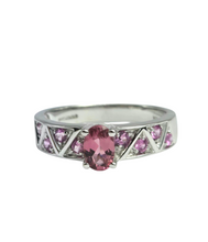 Load image into Gallery viewer, 1894: Vintage: 9ct White Gold Pink Tourmalines Dress Ring- pretty in pink