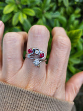 Cargar imagen en el visor de la galería, A0265: Vintage; 14ct White Gold Rubies Diamonds  Openwork "Swirl" Dress Ring