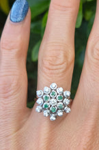 Cargar imagen en el visor de la galería, 6015: Vintage; Large:18ct White Gold Diamonds & Emeralds Statement Cluster Ring- sparkling beauty