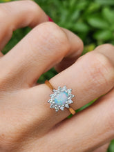 Load image into Gallery viewer, 1938: Vintage: 18ct Gold White Opal 12 Diamonds (0.36ct) Halo Ring- Lovely cut and colours