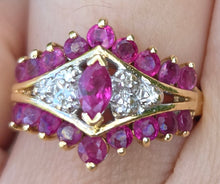 Load image into Gallery viewer, 0714: Vintage: 14ct Gold Art Deco Style Rubies Diamonds Cluster Ring- striking design