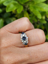 Load image into Gallery viewer, 1802: Vintage: 18ct Gold French Blue Sapphirea Diamonds Trilogy Ring - a substantial sparkling beauty.