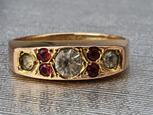 Cargar imagen en el visor de la galería, 3175: Antiguo: Anillo de oro de 15 quilates Anillo de barco con rubíes y diamantes en pasta - excelente
