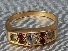 Cargar imagen en el visor de la galería, 3175: Antiguo: Anillo de oro de 15 quilates Anillo de barco con rubíes y diamantes en pasta - excelente