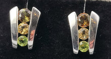 Load image into Gallery viewer, 4762: Vintage: 9ct White Gold Multi-Gemstone Stud Earrings- Peridot, Topaz & Andalusite- rare