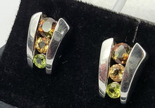 Load image into Gallery viewer, 4762: Vintage: 9ct White Gold Multi-Gemstone Stud Earrings- Peridot, Topaz & Andalusite- rare