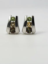Load image into Gallery viewer, 4762: Vintage: 9ct White Gold Multi-Gemstone Stud Earrings- Peridot, Topaz & Andalusite- rare