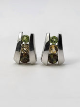 Load image into Gallery viewer, 4762: Vintage: 9ct White Gold Multi-Gemstone Stud Earrings- Peridot, Topaz & Andalusite- rare