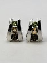 Load image into Gallery viewer, 4762: Vintage: 9ct White Gold Multi-Gemstone Stud Earrings- Peridot, Topaz & Andalusite- rare