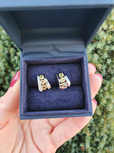 Load image into Gallery viewer, 4762: Vintage: 9ct White Gold Multi-Gemstone Stud Earrings- Peridot, Topaz & Andalusite- rare