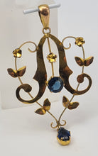 Load image into Gallery viewer, 4823: Vintage & Old 9ct Gold Synthetic Blue Sapphires Lavaliere pendant- lovely symmetry