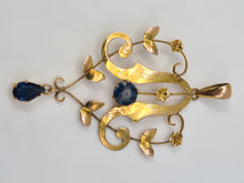 Load image into Gallery viewer, 4823: Vintage & Old 9ct Gold Synthetic Blue Sapphires Lavaliere pendant- lovely symmetry