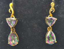 Load image into Gallery viewer, 4968: Vintage: 9ct Gold Caribbean Topaz Drop Stud Earrings- petite colour changers