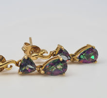 Load image into Gallery viewer, 4968: Vintage: 9ct Gold Caribbean Topaz Drop Stud Earrings- petite colour changers