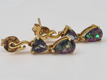 Load image into Gallery viewer, 4968: Vintage: 9ct Gold Caribbean Topaz Drop Stud Earrings- petite colour changers