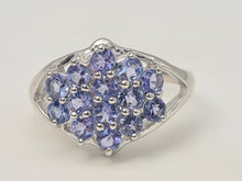 Load image into Gallery viewer, 6011:  Vintage & Large:9ct White Gold 14 Round cut Tanzanites Dress Ring- crisp eye candy