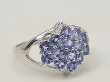 Load image into Gallery viewer, 6011:  Vintage & Large:9ct White Gold 14 Round cut Tanzanites Dress Ring- crisp eye candy