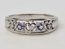Load image into Gallery viewer, 4942: Vintage: 9ct White Gold Tanzanite Diamonds "Love Heart" Ring- crisp condition