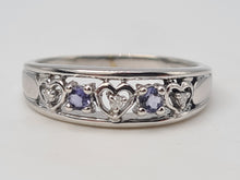 Load image into Gallery viewer, 4942: Vintage: 9ct White Gold Tanzanite Diamonds "Love Heart" Ring- crisp condition