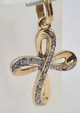 Load image into Gallery viewer, 4955: Vintage: 9ct Gold Simulated Diamonds Cross Pendant- lovely