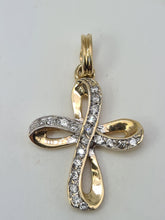 Load image into Gallery viewer, 4955: Vintage: 9ct Gold Simulated Diamonds Cross Pendant- lovely