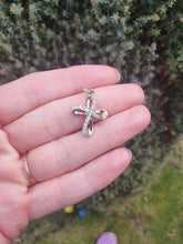 Load image into Gallery viewer, 4955: Vintage: 9ct Gold Simulated Diamonds Cross Pendant- lovely