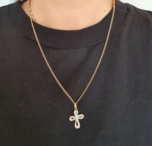 Load image into Gallery viewer, 4955: Vintage: 9ct Gold Simulated Diamonds Cross Pendant- lovely