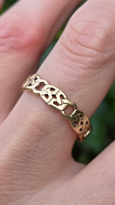 Vintage: 9ct Yellow Gold Openwork Celtic Weave Lovers Band