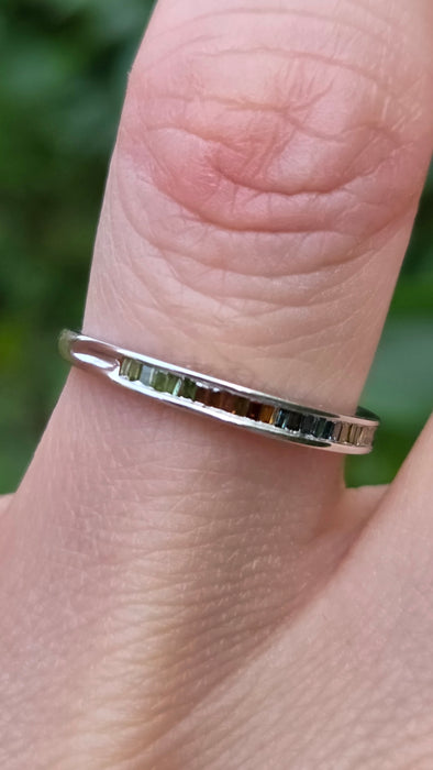 Vintage: 9ct White Gold Multi-Coloured Baguette Sapphire Half Eternity Ring