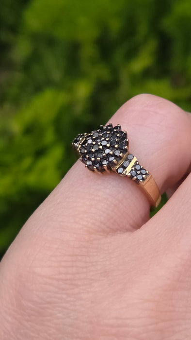 Vintage: 9ct Yellow Gold Black Diamond Signet Stacker Ring — 0.50ct