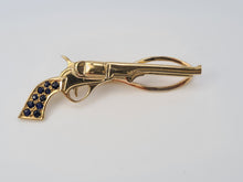 Cargar imagen en el visor de la galería, 4071:Vintage: (1982) 9ct Gold Blue Sapphires &quot;Pistol&quot; Tie Pin- 41 years old collectors item
