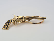 Cargar imagen en el visor de la galería, 4071:Vintage: (1982) 9ct Gold Blue Sapphires &quot;Pistol&quot; Tie Pin- 41 years old collectors item
