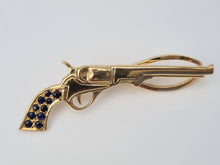 Cargar imagen en el visor de la galería, 4071:Vintage: (1982) 9ct Gold Blue Sapphires &quot;Pistol&quot; Tie Pin- 41 years old collectors item
