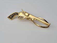 Cargar imagen en el visor de la galería, 4071:Vintage: (1982) 9ct Gold Blue Sapphires &quot;Pistol&quot; Tie Pin- 41 years old collectors item
