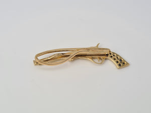 4071:Vintage: (1982) 9ct Gold Blue Sapphires "Pistol" Tie Pin- 41 years old collectors item