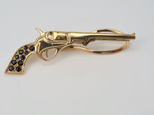 Cargar imagen en el visor de la galería, 4071:Vintage: (1982) 9ct Gold Blue Sapphires &quot;Pistol&quot; Tie Pin- 41 years old collectors item
